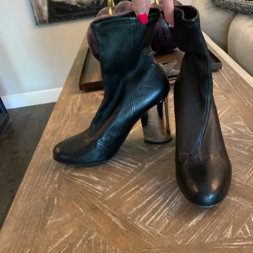 Opening Ceremony Black Leather Ankle Boots with Silver Heel - Picture 4 of 8